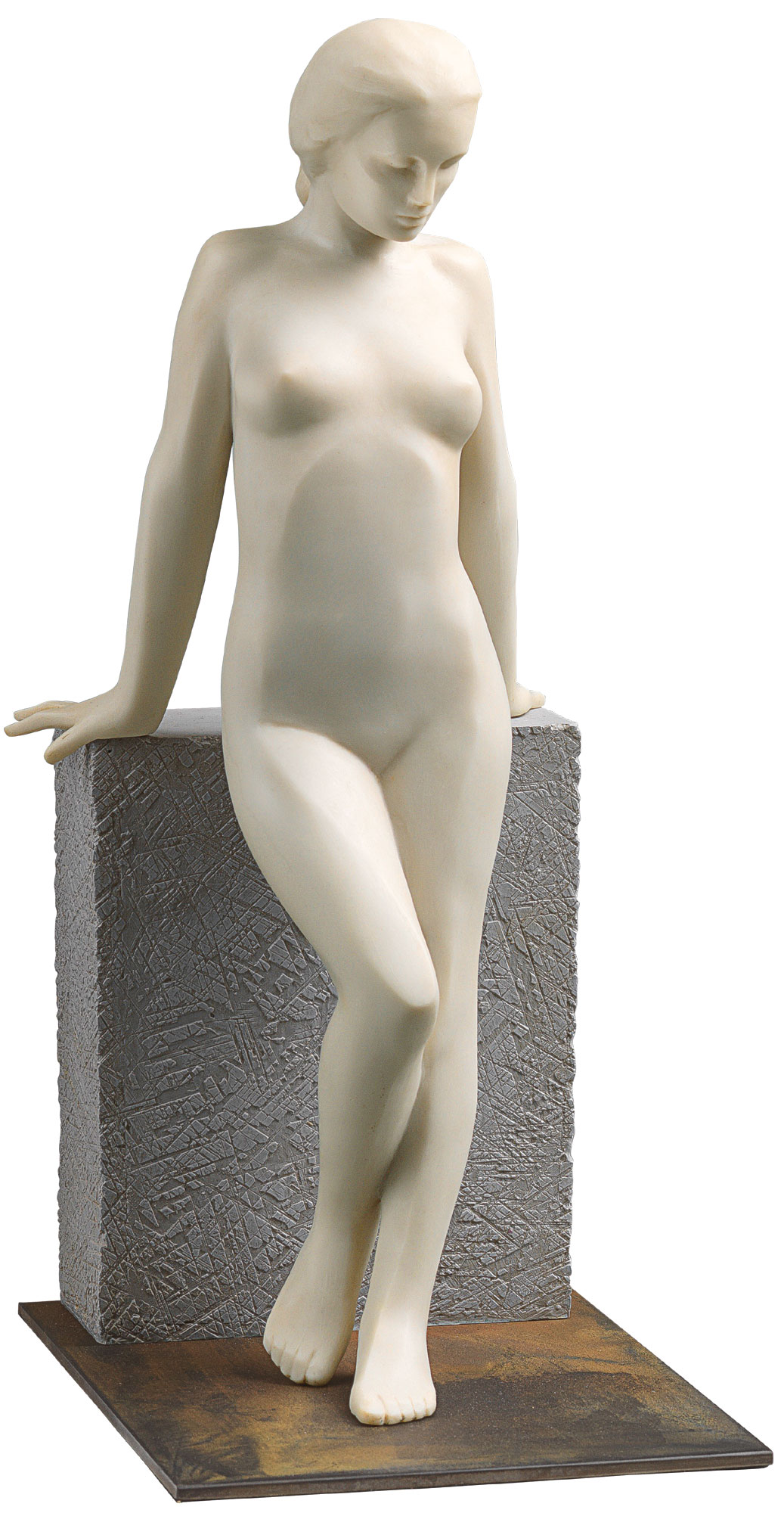 SIME : Sculpture 'Fille au mur', marbre artificiel
