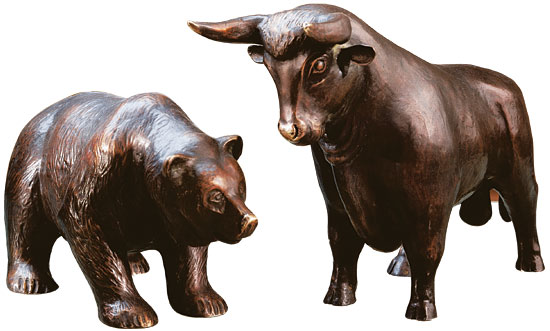 Roman: Skulpturenpaar 'Bulle und Bär', Version in Kunstbronze