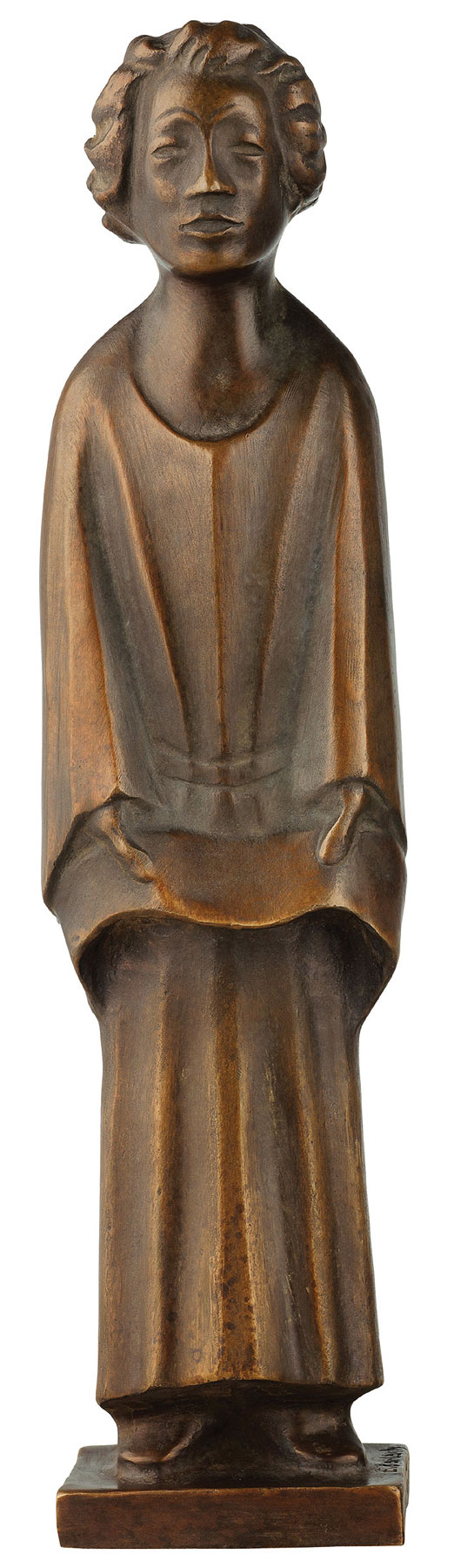 Ernst Barlach : Sculpture 'Le chanteur (élève chantant du couvent)'. (1931), réduction en bronze