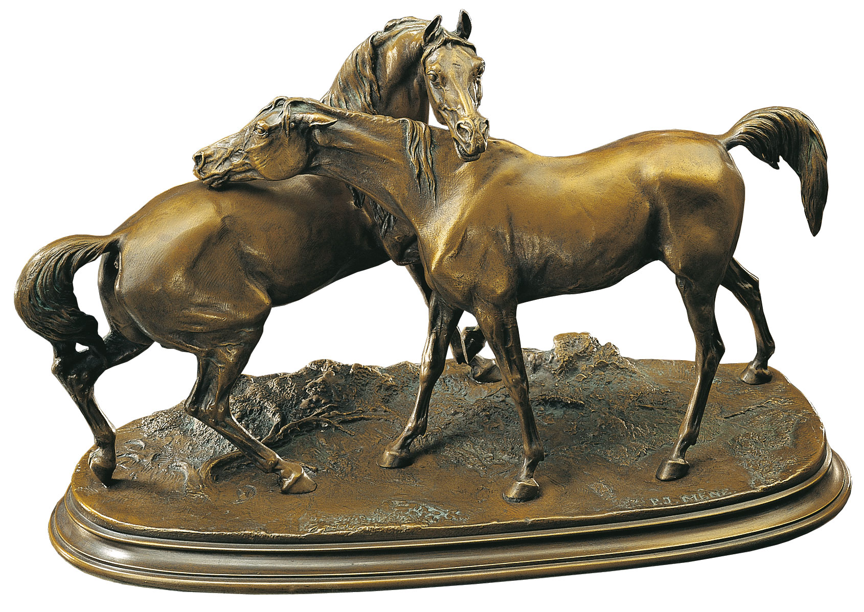 Pierre Jules Mêne : Sculpture équestre 'L'étreinte', bronze d'art