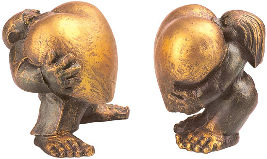 Hannes Glut: Sculpturenpaar 'Hart van Goud' in een set, gietkunst