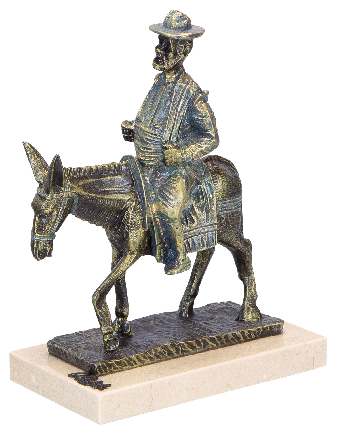 Angeles Anglada: Skulptur 'Sancho Panza en Burro', Kunstguss Steinoptik