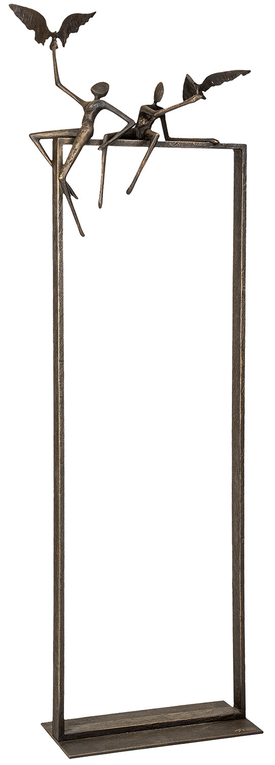 Guy Buseyne : Sculpture 'Love Birds', bronze sur stèle