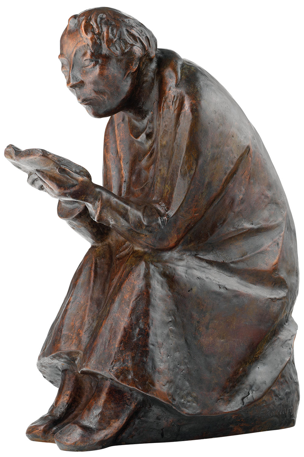 Ernst Barlach : Sculpture 'Le lecteur de livre' (1936), réduction en bronze, hauteur 41 cm