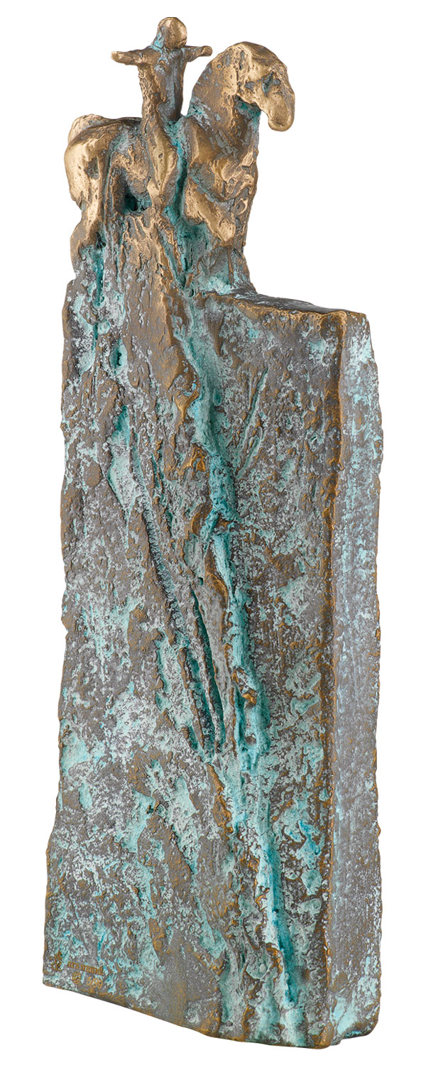 Christoph Fischer: Skulptur 'Kleine Balance' (2023), Version Bronze grün