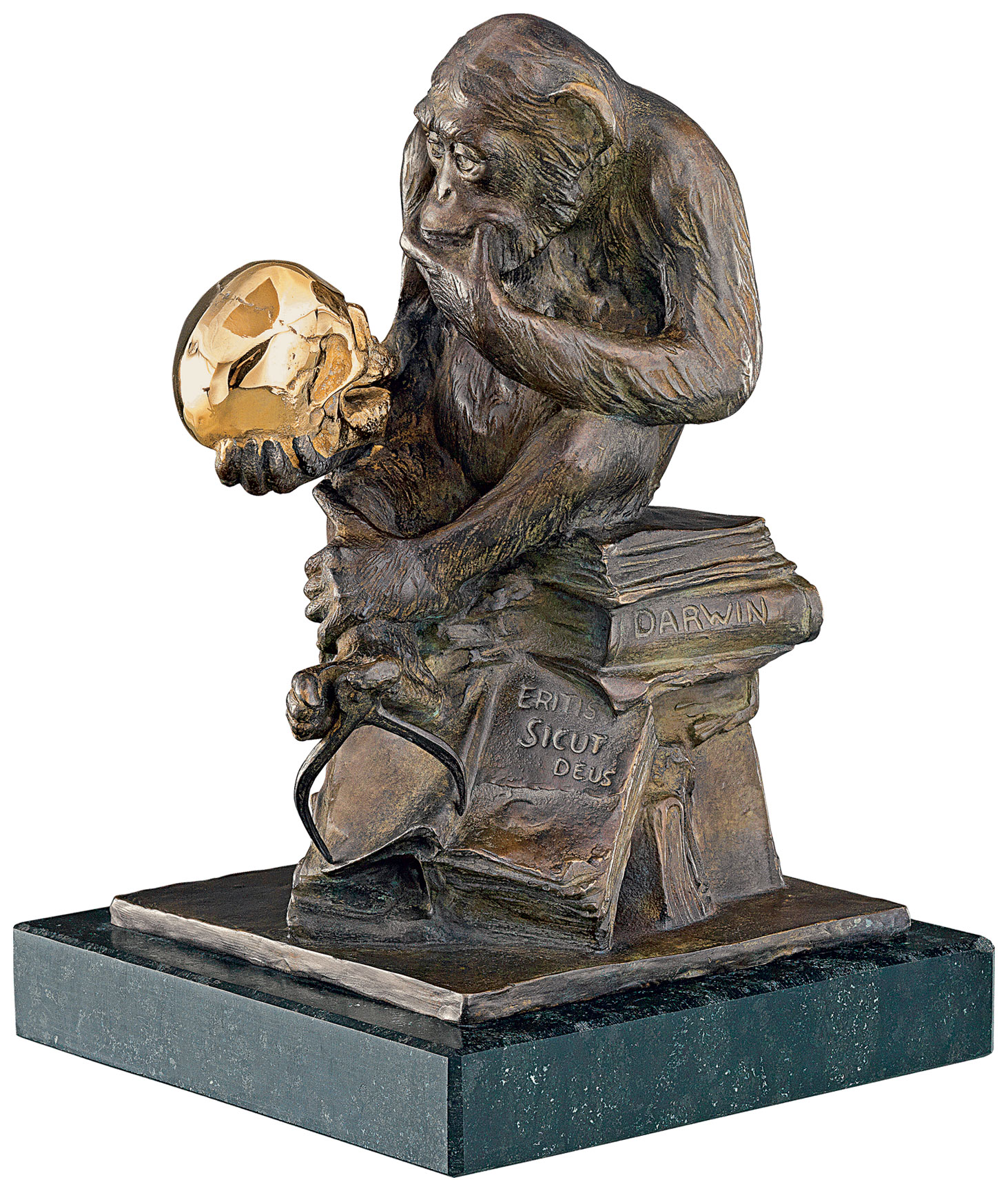 Wolfgang Hugo Rheinhold: Skulptur 'Affe mit Schädel' (1892-93), Version in Bronze
