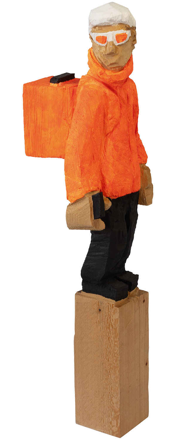 Jörg Herz: Houten sculptuur 'Lieferando' (2022) (Origineel / Uniek)