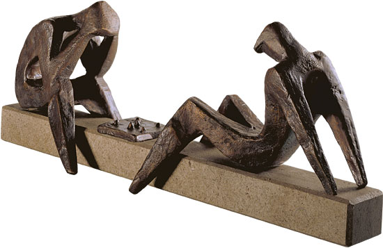 Sepp Mastaller: sculptuur 'De schaakspelers', brons