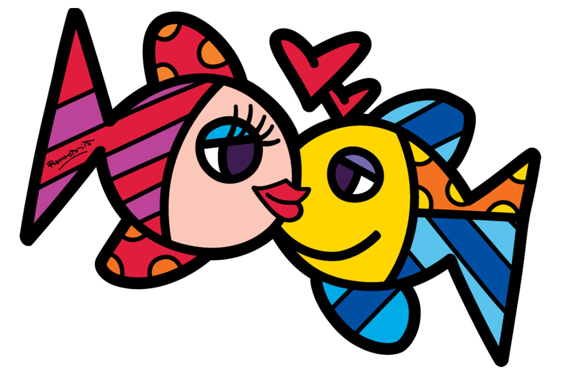 Romero Britto: Art Panel / Wandobjekt 'Fishes love'