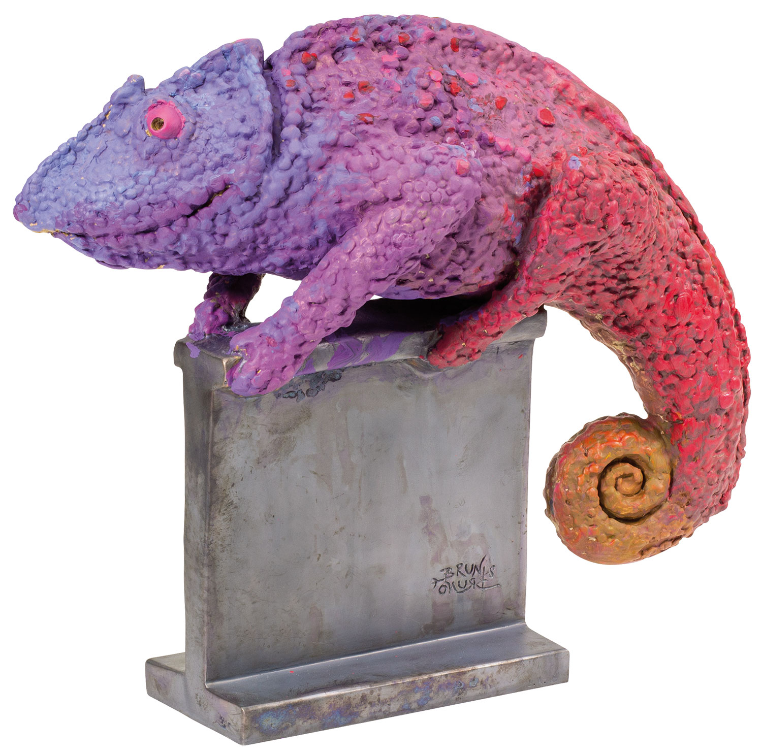 Bruno Bruni: Skulptur 'Chamäleon Lila-Rosa', Bronze handbemalt