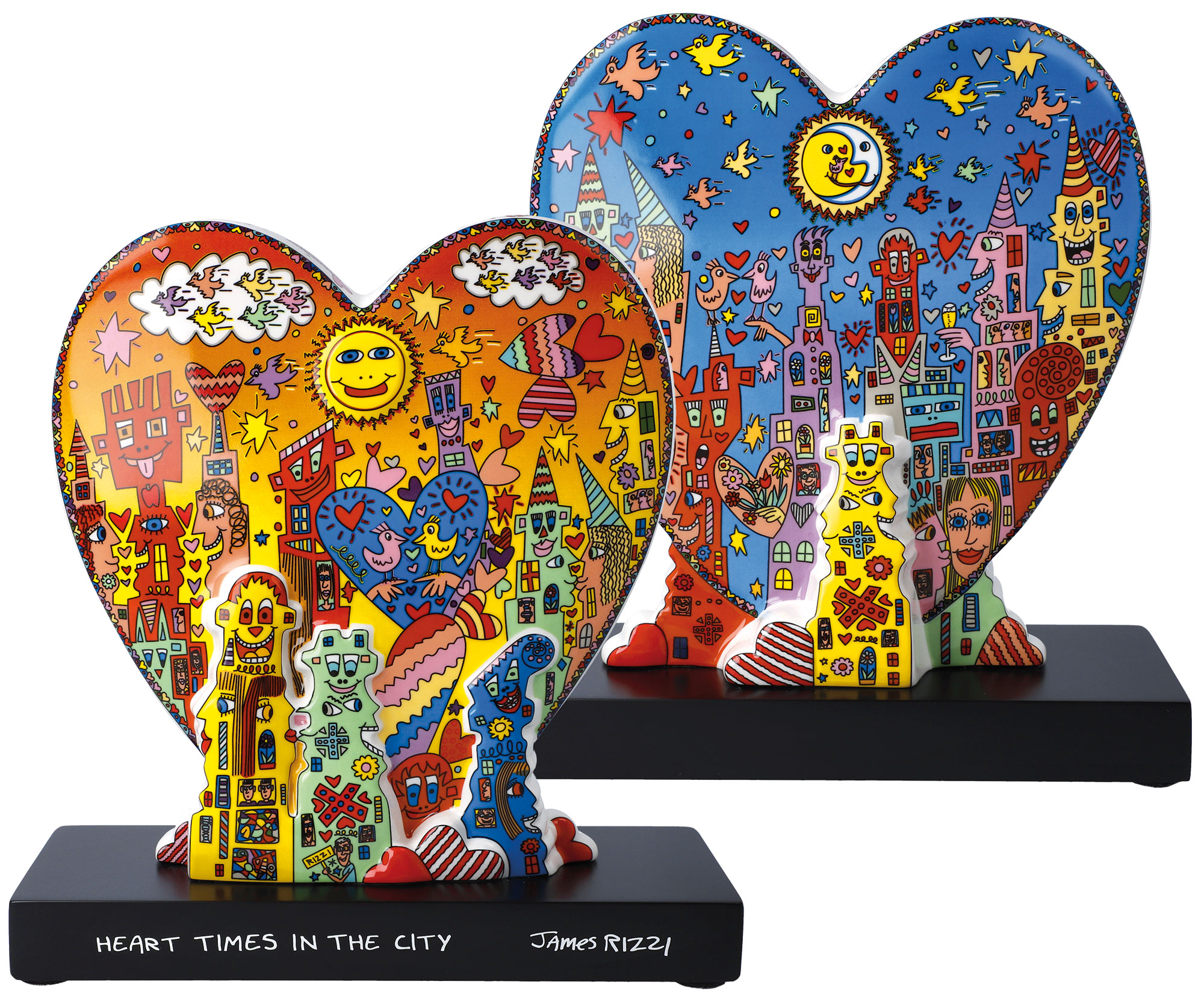 James Rizzi: Dubbelzijdige porseleinen sculptuur 'Heart Times in the City'.