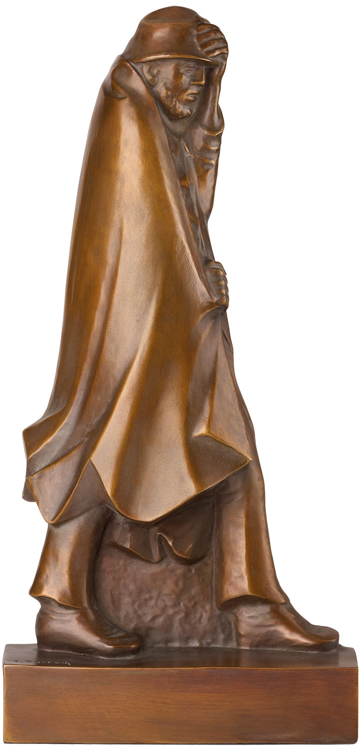 Ernst Barlach: sculptuur 'Wandelaar in de wind' (1934), reductie in brons