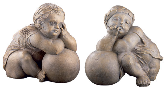Hans Daucher: Replikate 'Putte aus der Fuggerkapelle II + III' im Set, Kunststein Antikfinish
