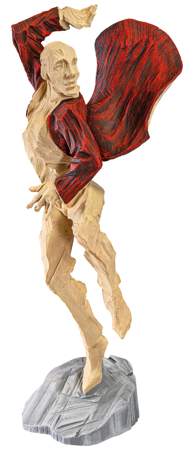 Roman Johann Strobl : Sculpture en bois 'Tanz durch's Leben' (2024, pièce unique en série), fonte d'art aspect bois