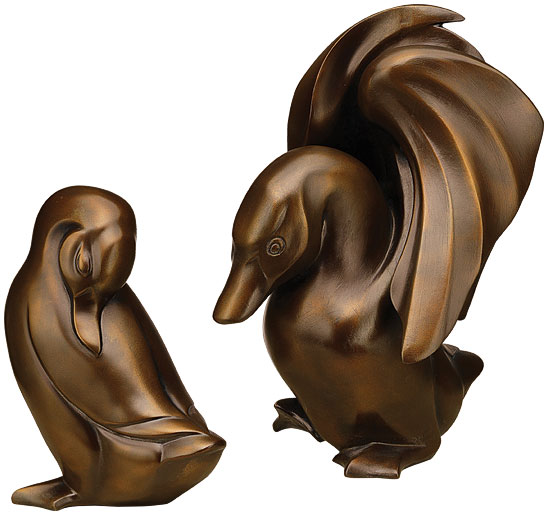 Jagna Weber: Sculpturenpaar 'Eend en draak', versie in artistiek brons