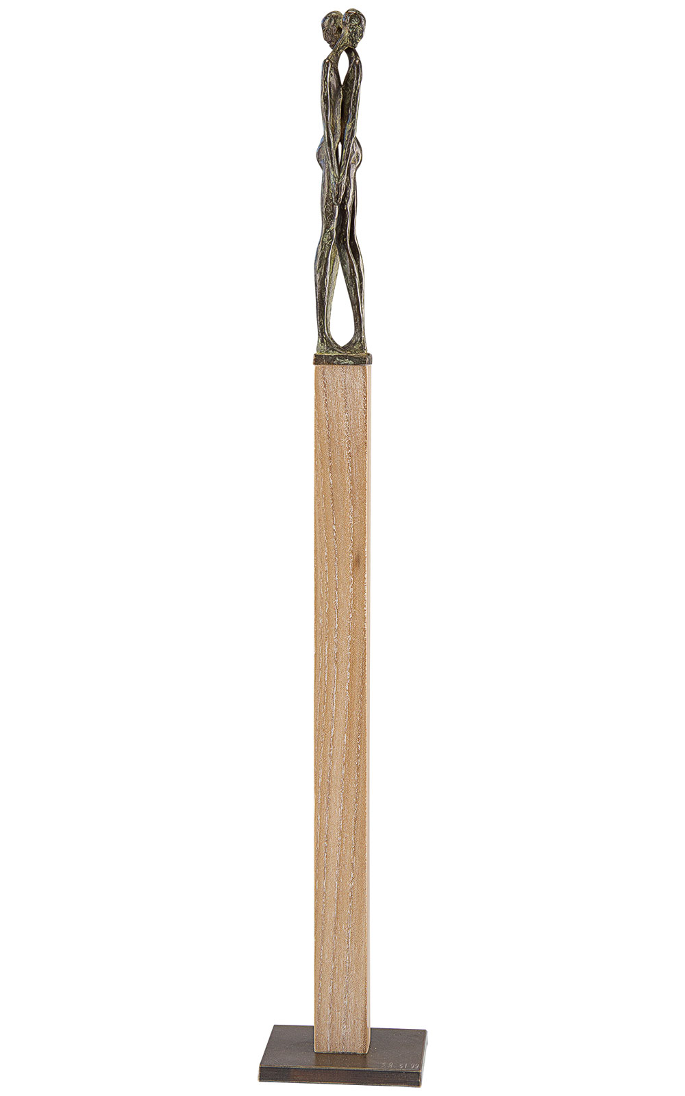 Sergio Burcialo : sculpture 'Verbundenheit', bronze sur stèle en bois