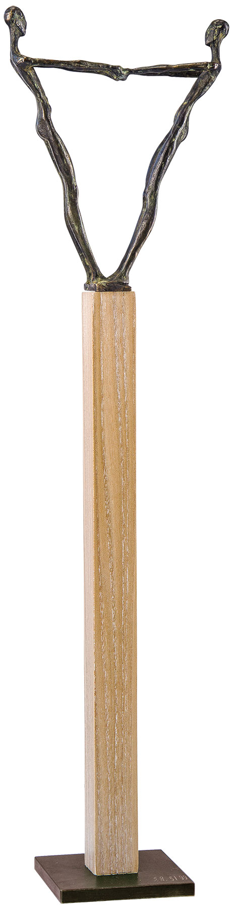 Sergio Burcialo : Sculpture 'Confiance', bronze sur stèle en bois