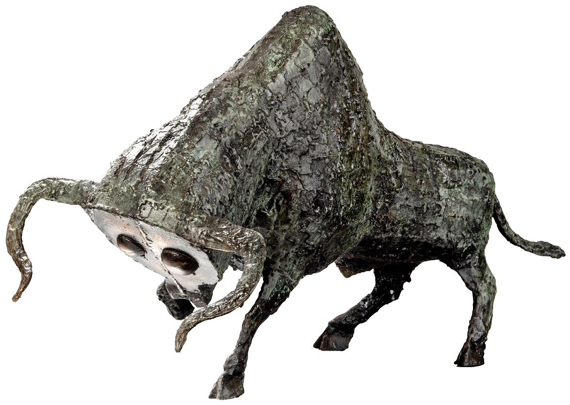 Hüseyin Arda: sculptuur 'Bull' (2021), grijs gepatineerd bronzen versie