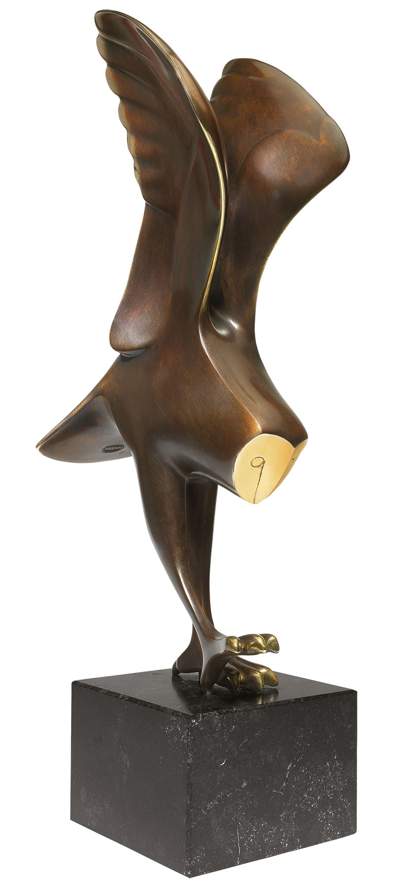 Evert den Hartog : Sculpture 'Kerkuil (chouette effraie)', réduction en bronze