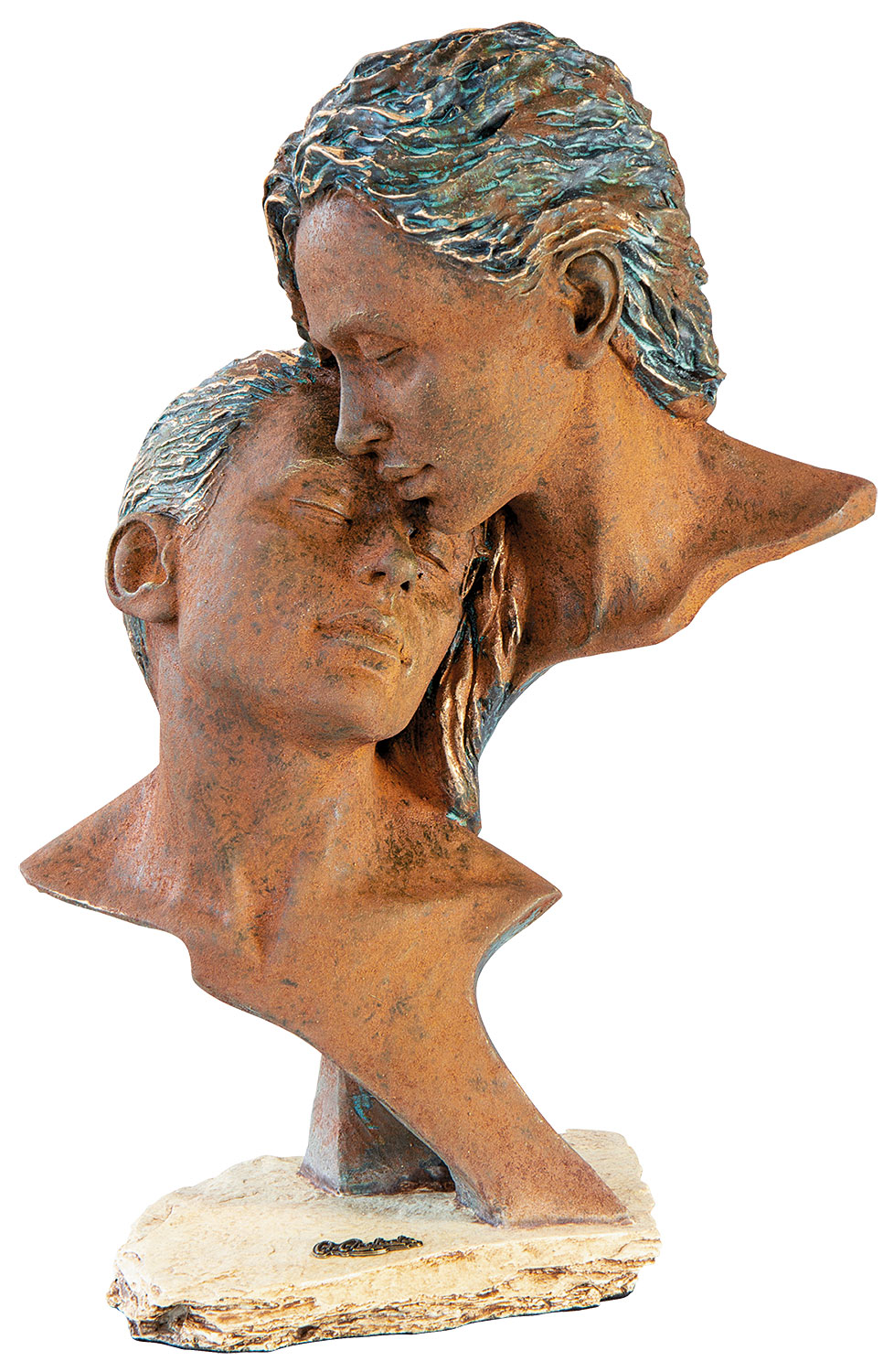 Angeles Anglada: Skulptur 'Zeit zu zweit', Kunstguss Steinoptik