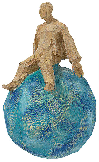 Roman Johann Strobl: Planetarier 'Wohnsitz Erde', Kunstguss Holzfinish, Skulptur