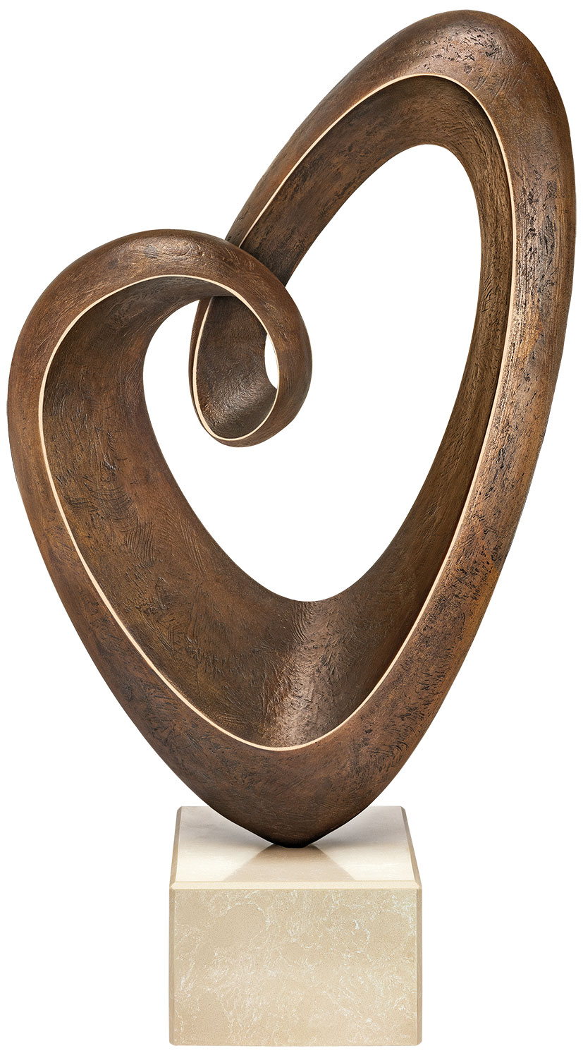 Serge Perrot : Sculpture 'Cœur en mouvement', bronze sur pierre