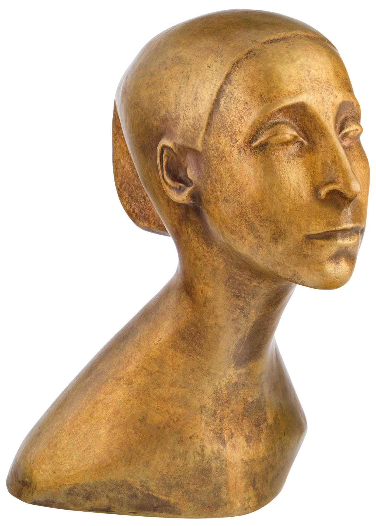 Bernhard Hoetger : Buste 'Portrait de la danseuse Sent M'Ahesa' (1917), réduction en bronze, sculpture