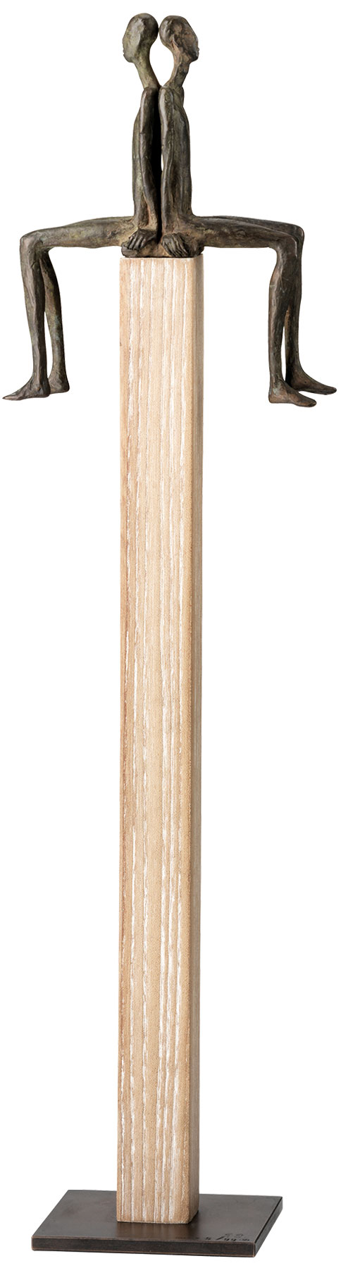 Sergio Burcialo : sculpture 'Perspectives', bronze sur stèle en bois