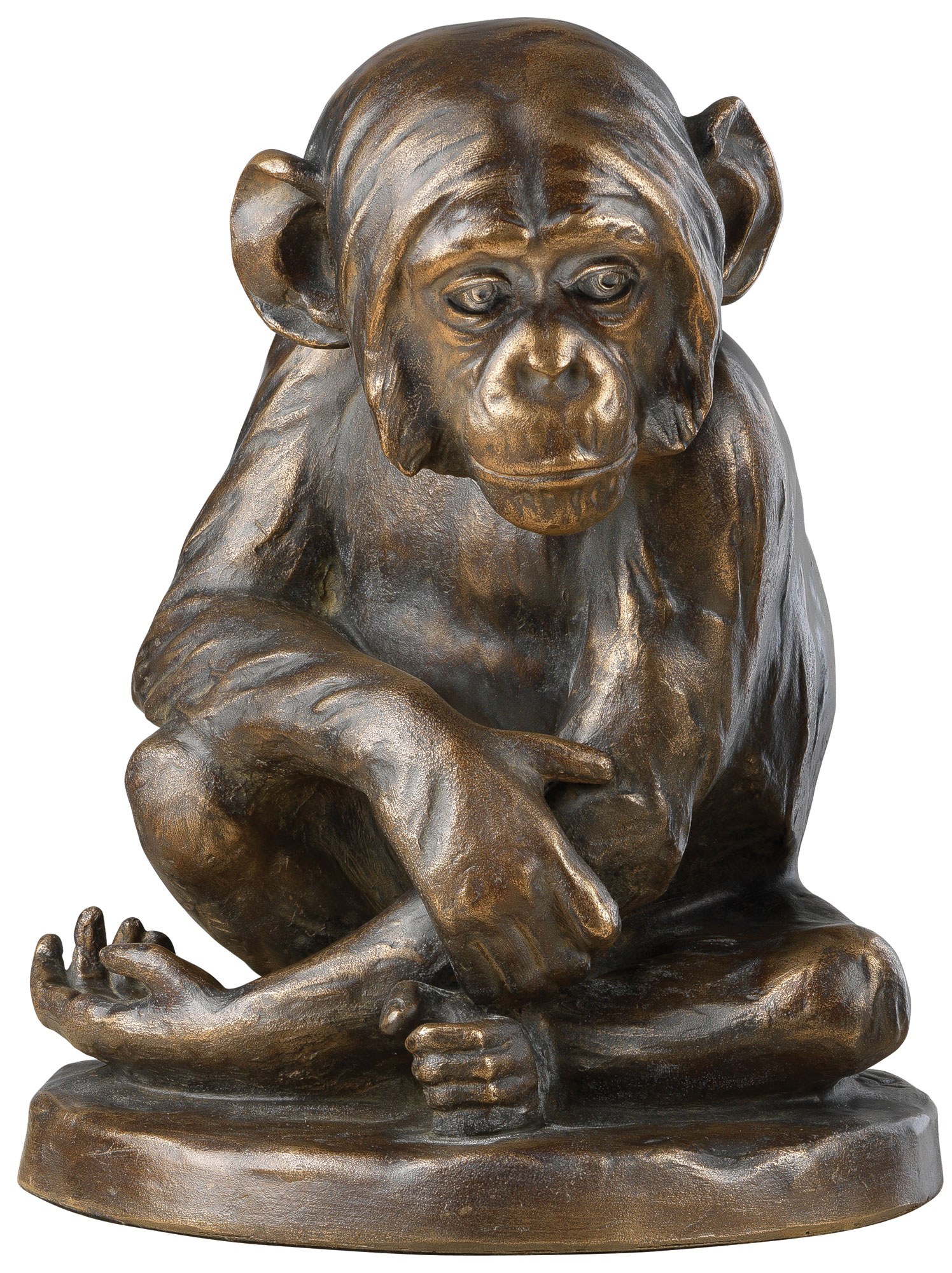 Johann Robert Korn : Sculpture 'Chimpanzé' (1896), version en fonte de pierre bronzée