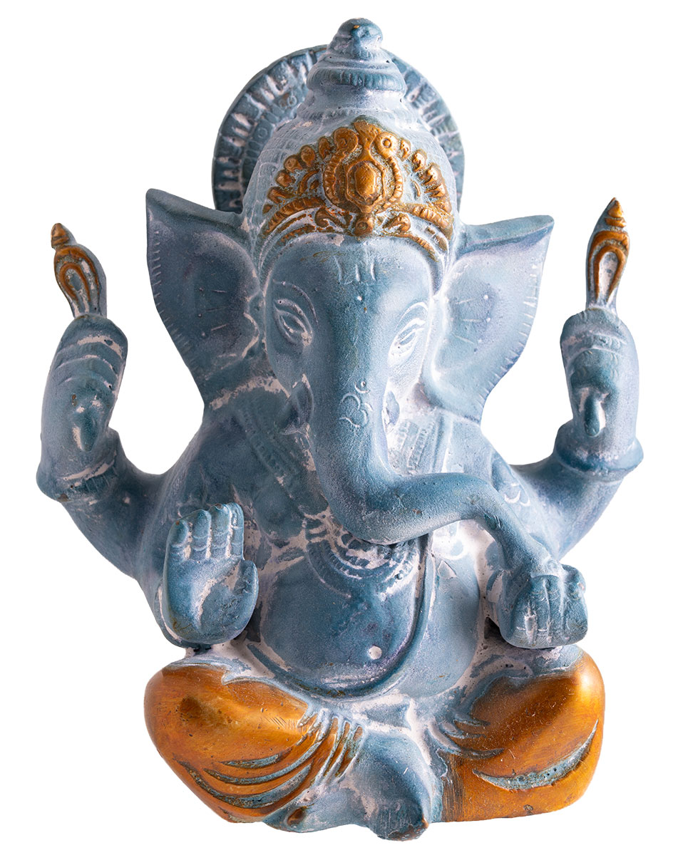 Skulptur 'Den indiske gud Ganesha', messing, antik grøn finish