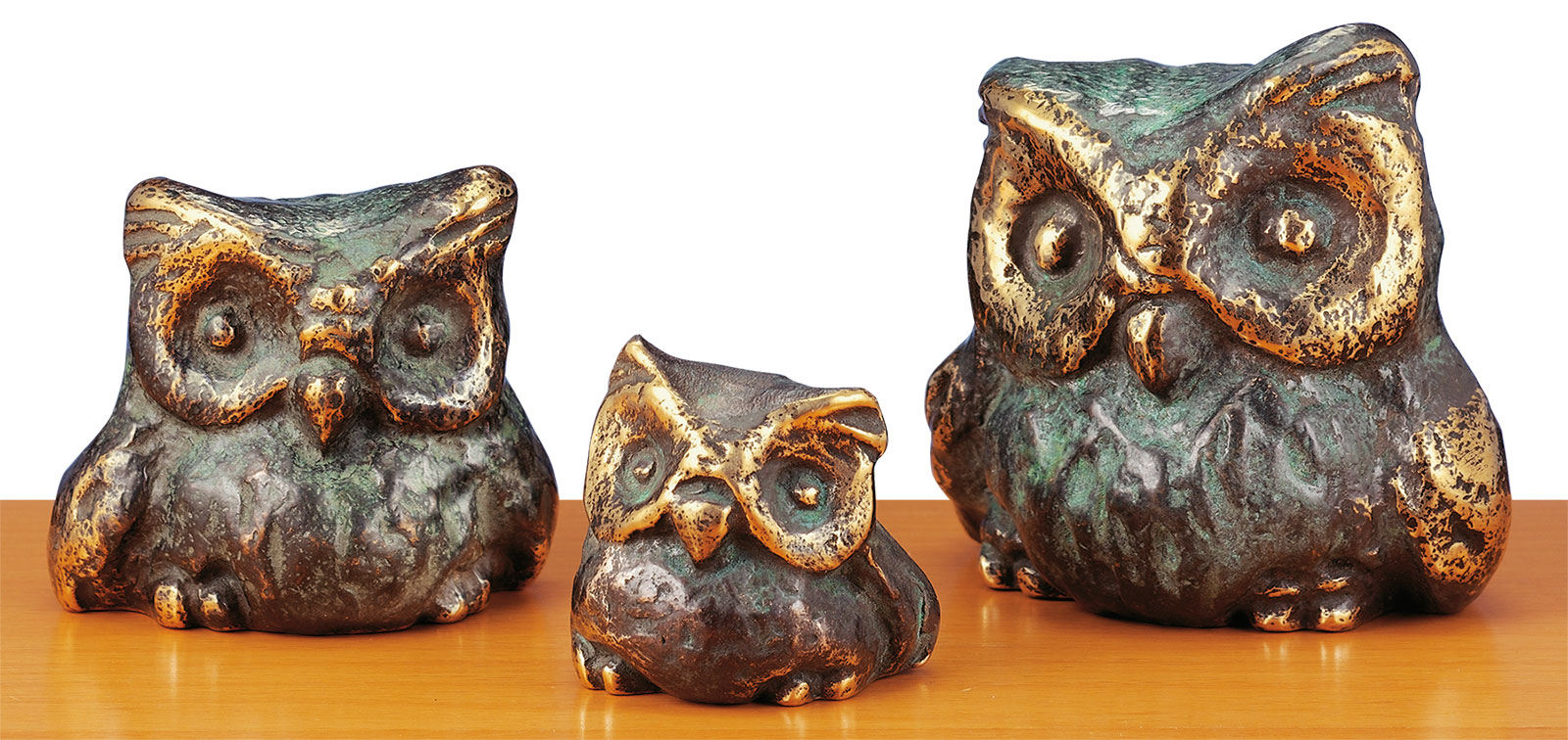 Klaus Albert: Uilentrio 'Een zonderlinge familie', brons, sculptuur