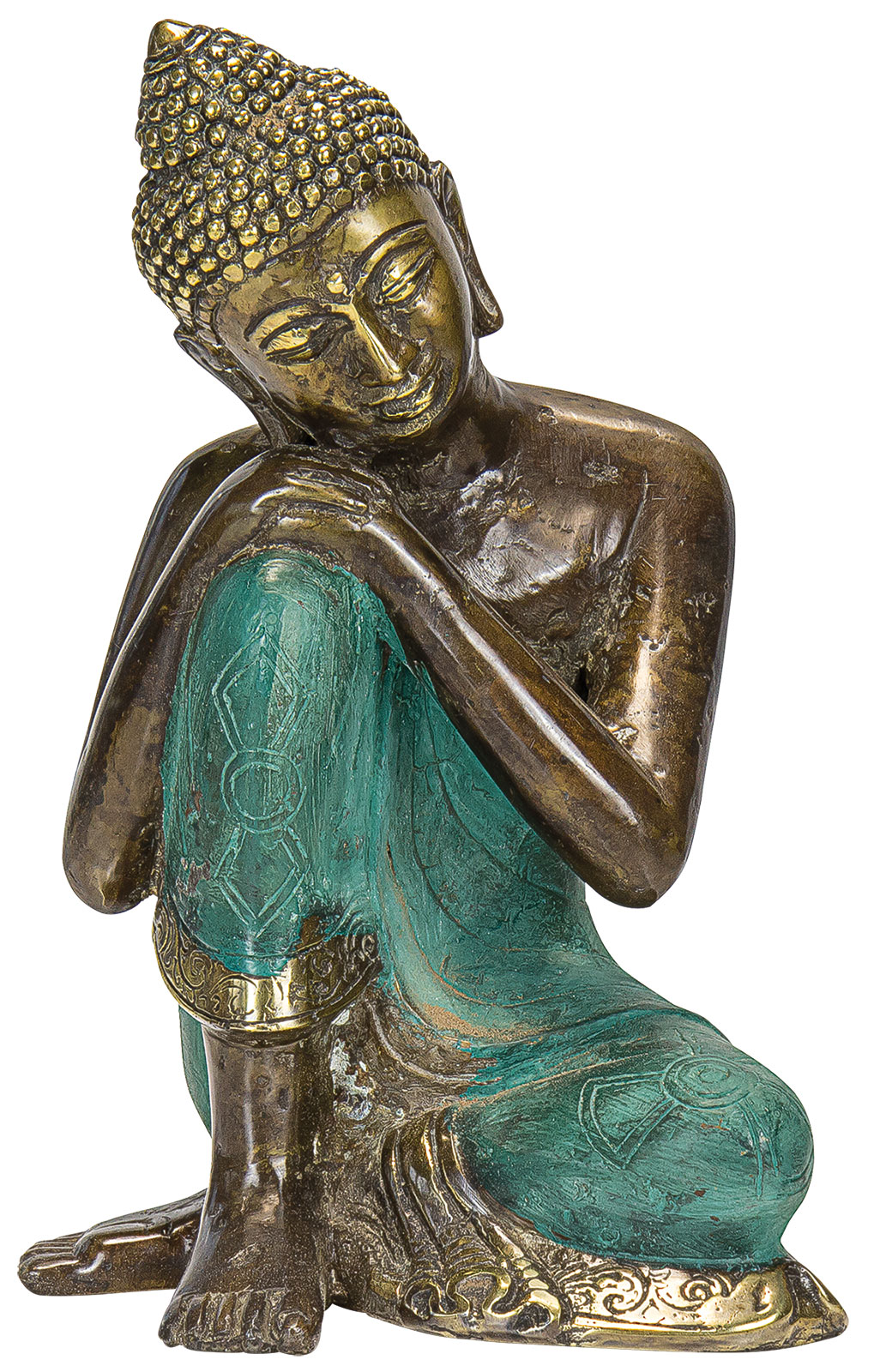 Sculpture 'Bouddha au repos', bronze finition antique