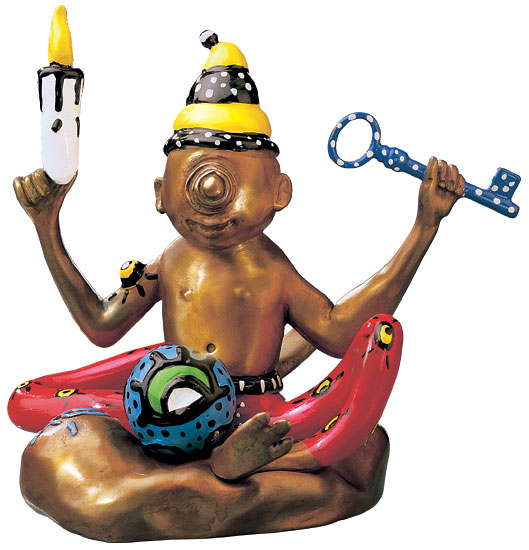 Andora + Della: Skulptur 'The Flying Buddha Doll' (2000), Version in Bronze handbemalt
