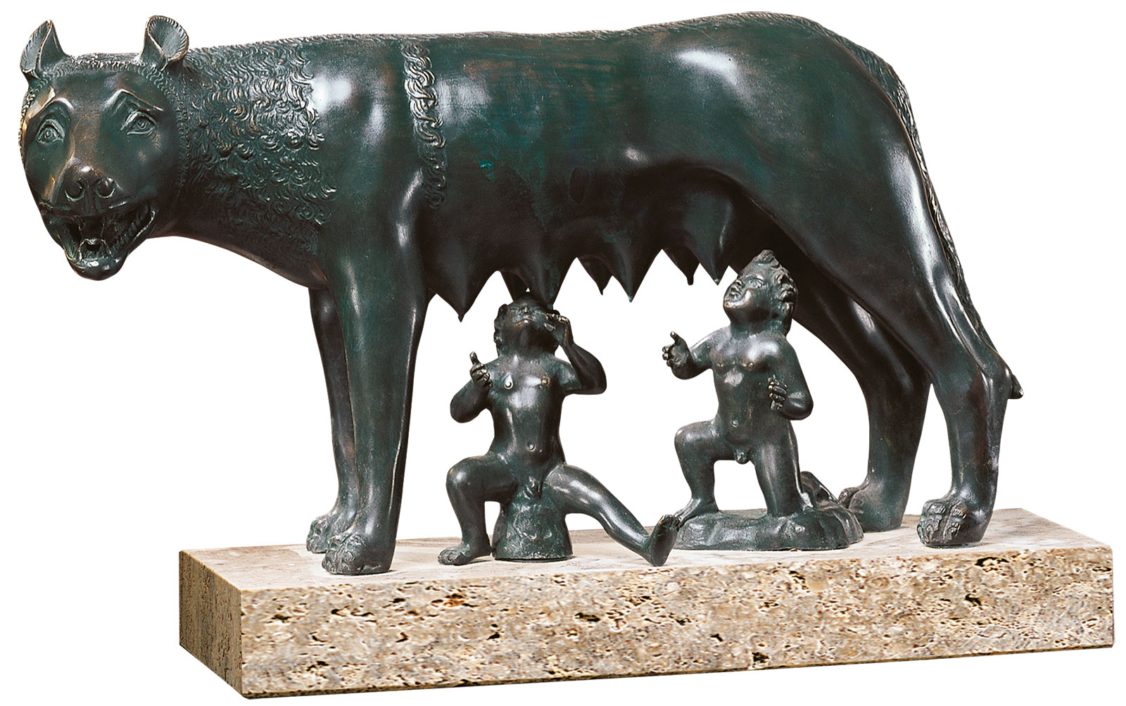 Skulptur 'Kapitolinische Wölfin mit Romulus und Remus', Version in Bronze