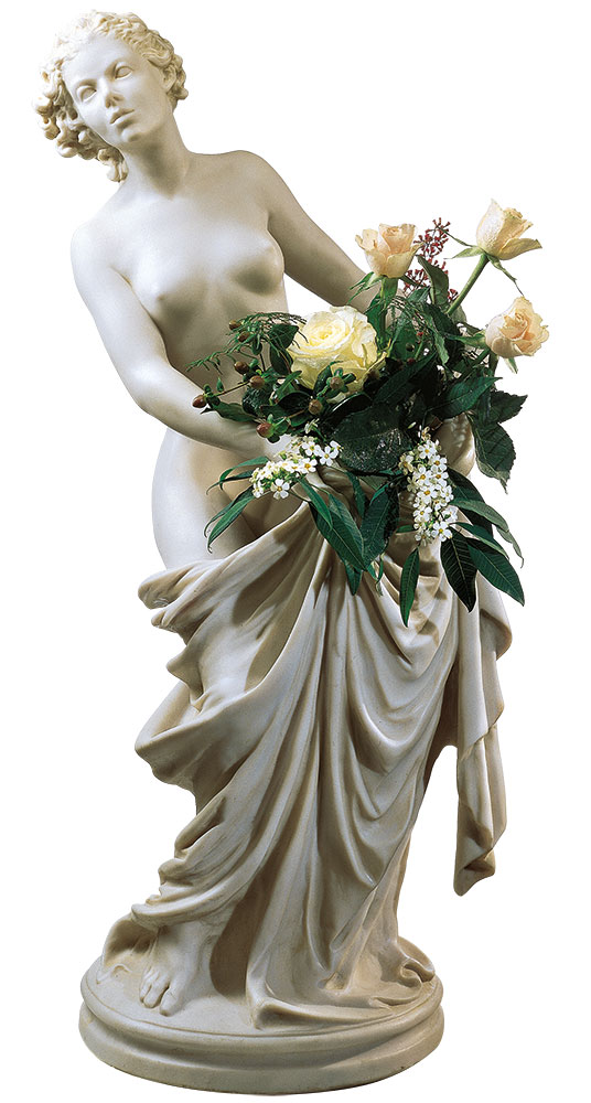 Romeinse Johann Strobl: Beeldje 'Flora Donata' (met vaasinzet), kunstmarmer